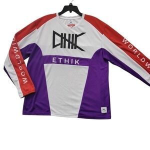 ETHIK Athletics Worldwide Long Sleeve T-Shirt Graphic White Purple Red Mens L